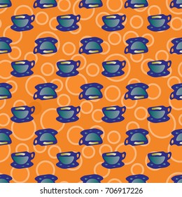 Cup of coffee or tea with dots on background seamless pattern.