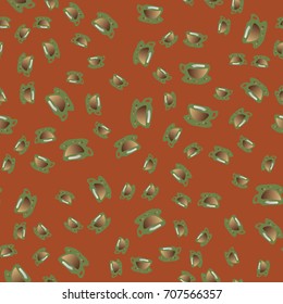 Cup of coffee or tea with dots on background seamless pattern.