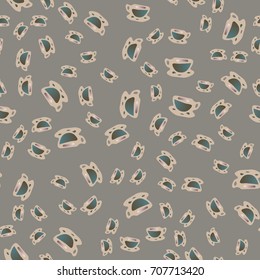 Cup of coffee or tea with dots on background seamless pattern.