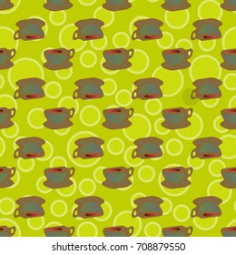 Cup of coffee or tea with dots on background seamless pattern.