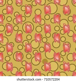 Cup of coffee or tea with dots on background seamless pattern.