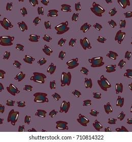 Cup of coffee or tea with dots on background seamless pattern.