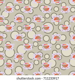 Cup of coffee or tea with dots on background seamless pattern.