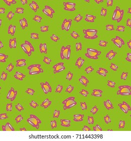 Cup of coffee or tea with dots on background seamless pattern.