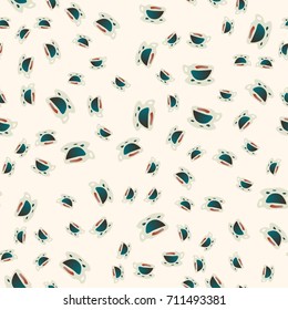 Cup of coffee or tea with dots on background seamless pattern.