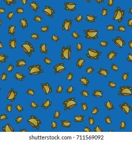 Cup of coffee or tea with dots on background seamless pattern.
