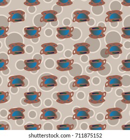 Cup of coffee or tea with dots on background seamless pattern.