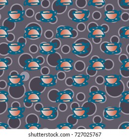 Cup of coffee or tea with dots on background seamless pattern.