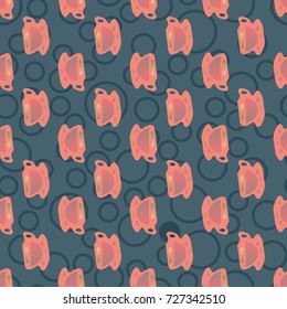 Cup of coffee or tea with dots on background seamless pattern.