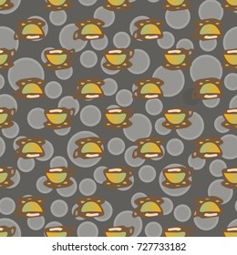 Cup of coffee or tea with dots on background seamless pattern.