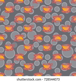 Cup of coffee or tea with dots on background seamless pattern.