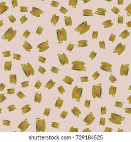 Cup of coffee or tea with dots on background seamless pattern.