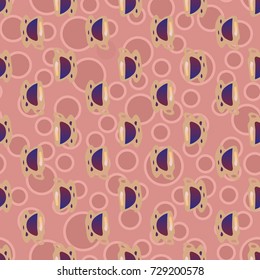 Cup of coffee or tea with dots on background seamless pattern.