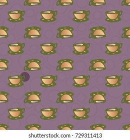 Cup of coffee or tea with dots on background seamless pattern.