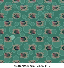 Cup of coffee or tea with dots on background seamless pattern.