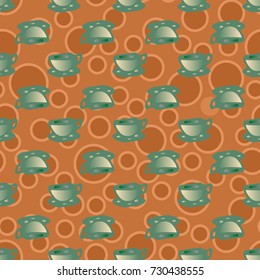 Cup of coffee or tea with dots on background seamless pattern.