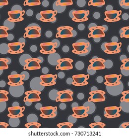 Cup of coffee or tea with dots on background seamless pattern.