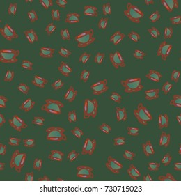 Cup of coffee or tea with dots on background seamless pattern.