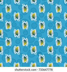 Cup of coffee or tea with dots on background seamless pattern.