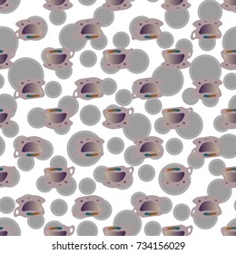 Cup of coffee or tea with dots on background seamless pattern.