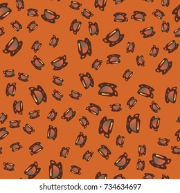 Cup of coffee or tea with dots on background seamless pattern.