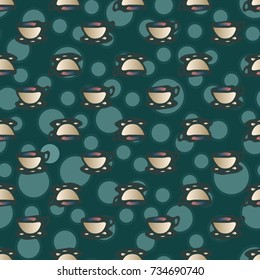 Cup of coffee or tea with dots on background seamless pattern.