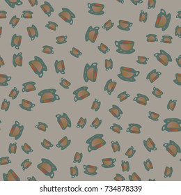 Cup of coffee or tea with dots on background seamless pattern.