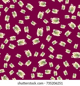 Cup of coffee or tea with dots on background seamless pattern.
