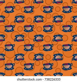 Cup of coffee or tea with dots on background seamless pattern.
