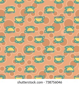 Cup of coffee or tea with dots on background seamless pattern.