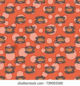 Cup of coffee or tea with dots on background seamless pattern.