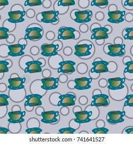 Cup of coffee or tea with dots on background seamless pattern.