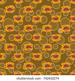 Cup of coffee or tea with dots on background seamless pattern.