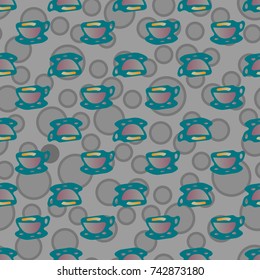 Cup of coffee or tea with dots on background seamless pattern.