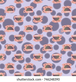 Cup of coffee or tea with dots on background seamless pattern.