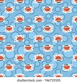 Cup of coffee or tea with dots on background seamless pattern.