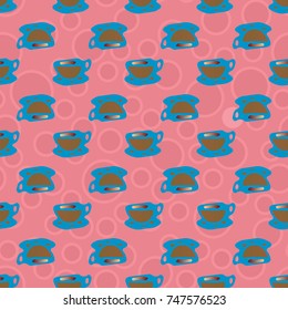 Cup of coffee or tea with dots on background seamless pattern.