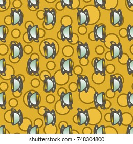 Cup of coffee or tea with dots on background seamless pattern.