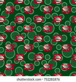 Cup of coffee or tea with dots on background seamless pattern.