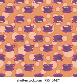 Cup of coffee or tea with dots on background seamless pattern.