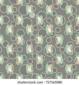 Cup of coffee or tea with dots on background seamless pattern.