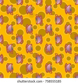 Cup of coffee or tea with dots on background seamless pattern.