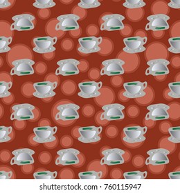 Cup of coffee or tea with dots on background seamless pattern.