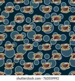 Cup of coffee or tea with dots on background seamless pattern.