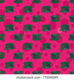 Cup of coffee or tea with dots on background seamless pattern.