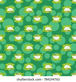 Cup of coffee or tea with dots on background seamless pattern.
