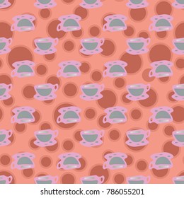 Cup of coffee or tea with dots on background seamless pattern.