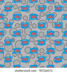 Cup of coffee or tea with dots on background seamless pattern.