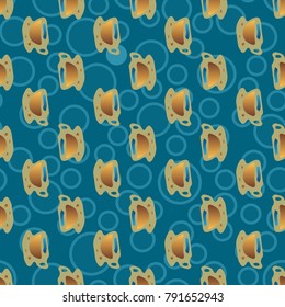 Cup of coffee or tea with dots on background seamless pattern.
