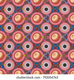 Cup of coffee or tea with dots on background seamless pattern.